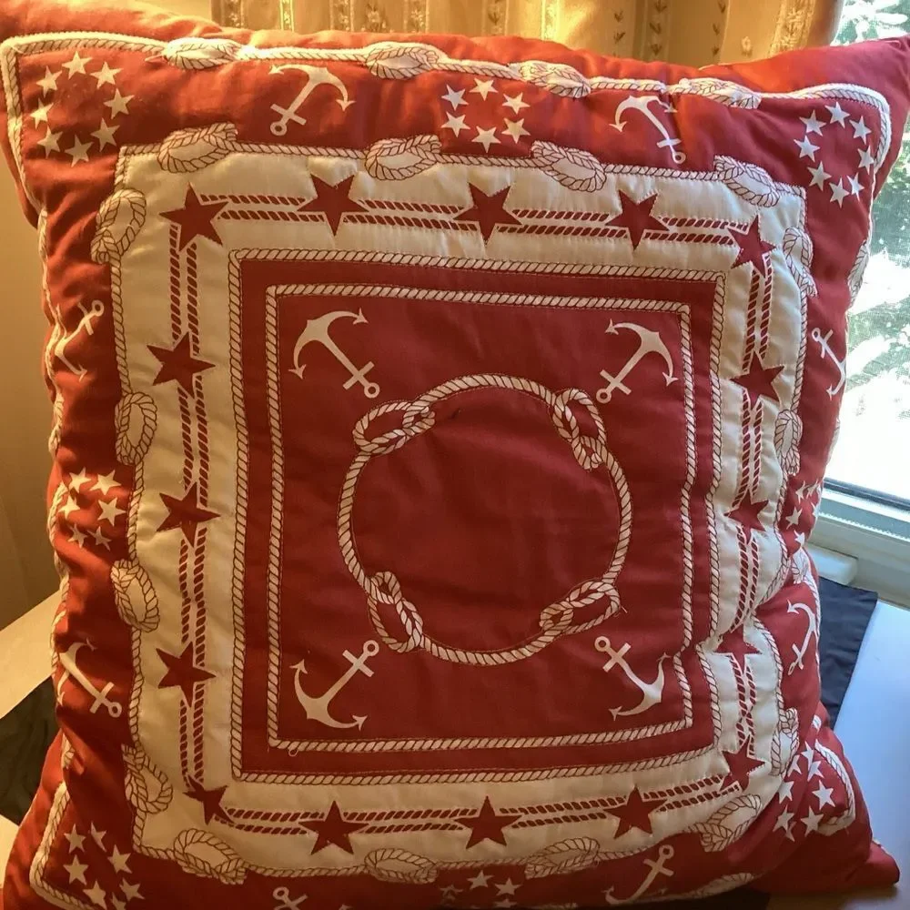 Hand Cafted New With Tag. Nautical Red and Cream Throw Pillow